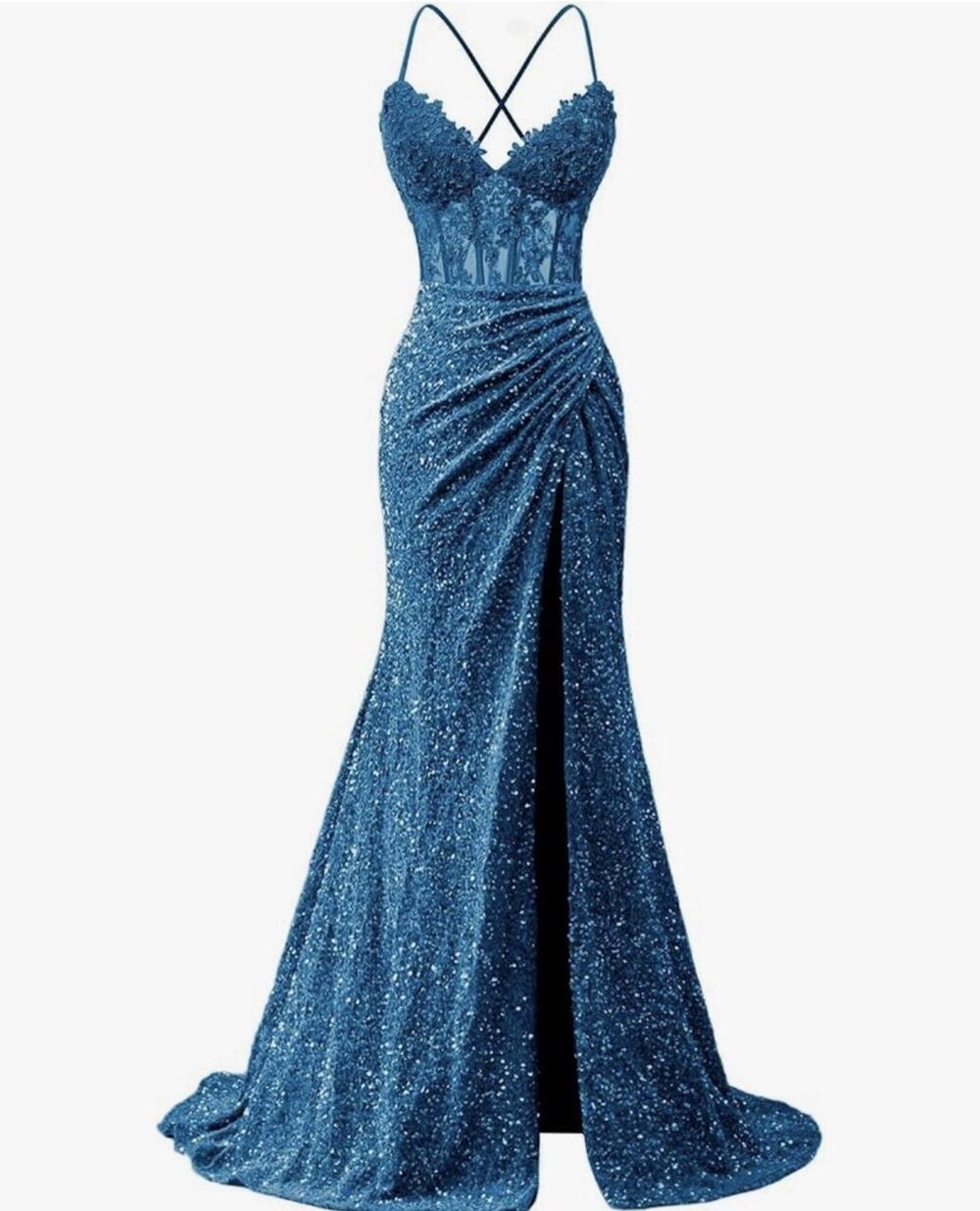 Bustier Sequin Formal Wedding Prom Dress, Aqua, Size 12/14 (See Desc)